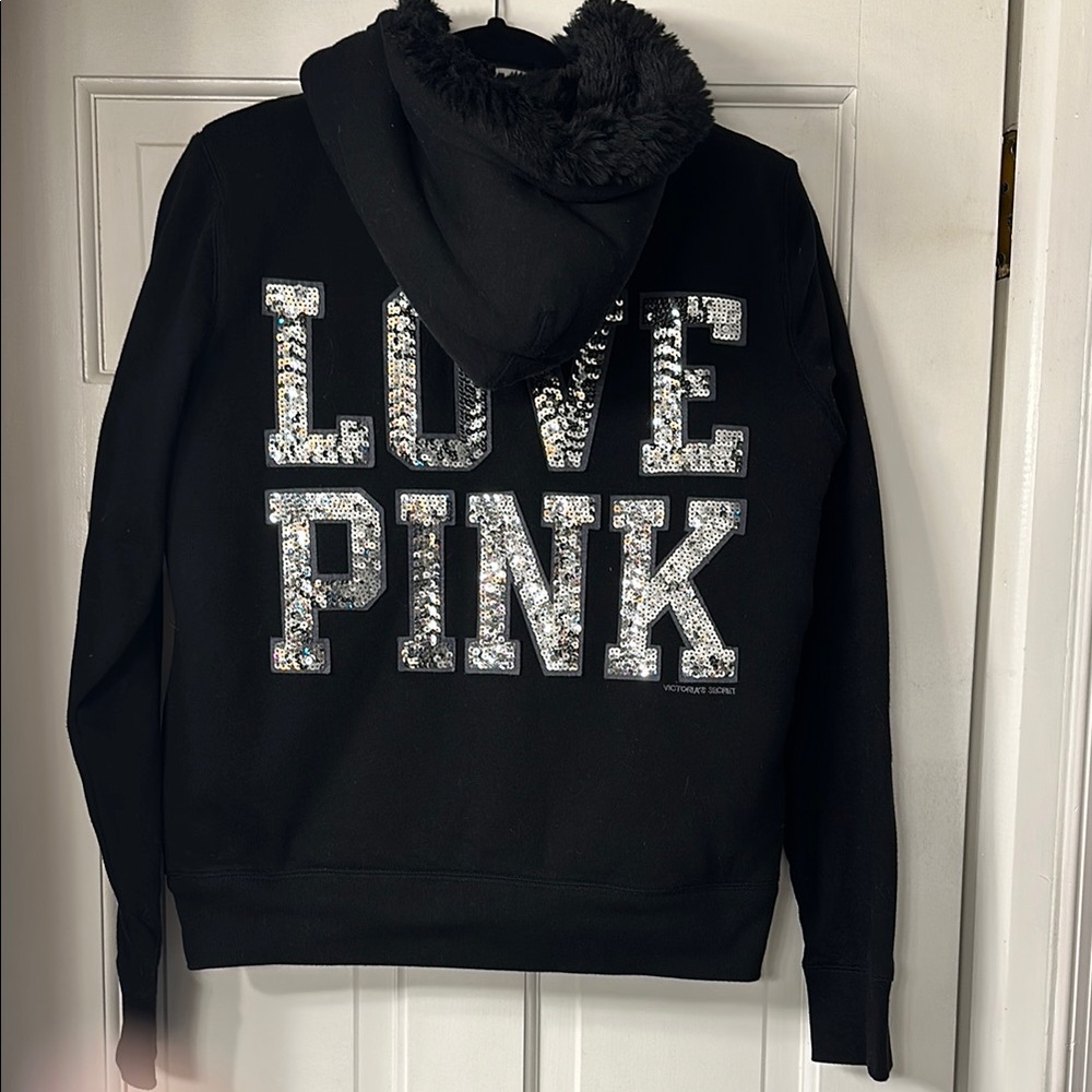 Black Zip-Up Hoodie with Heart Patch - Picture 2 of 6